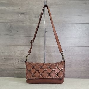 Kompanero Gisele Brown Leather Studded Crossbody Shoulder Bag Purse Satchel
